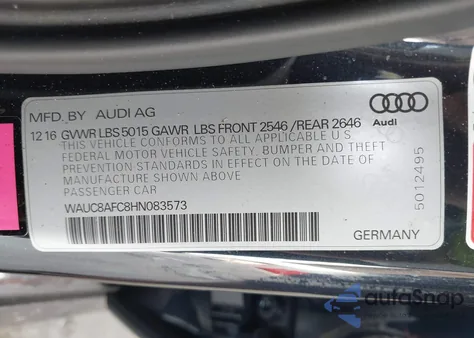 2017 Audi A6 2.0T Premium z USA, uszkodzony, nr VIN WAUC8AFC8HN083573